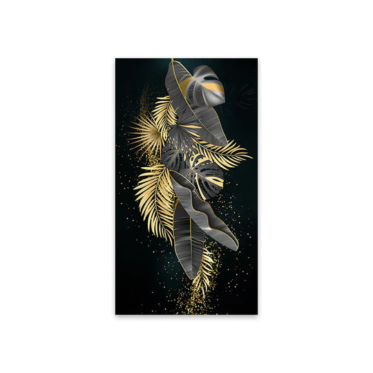 Black Golden Leaves Abstract Botanical Canvas Wall Art Unframed