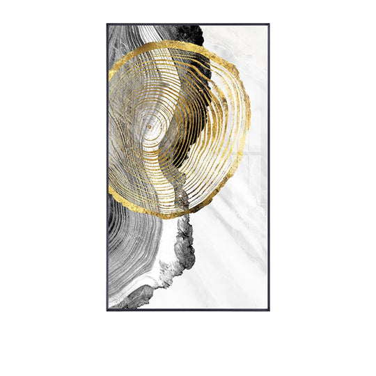 Black Gray Golden Abstract Tree Rings Canvas Wall Art