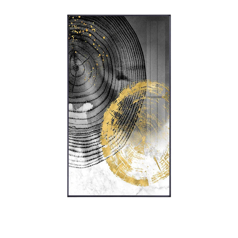 Black Gray Golden Abstract Tree Rings Canvas Wall Art