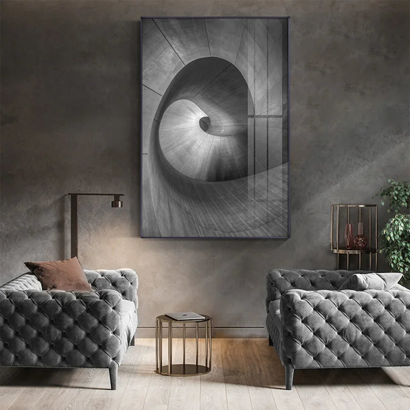 Black Grey Industrial Abstract Architectural Canvas Wall Art