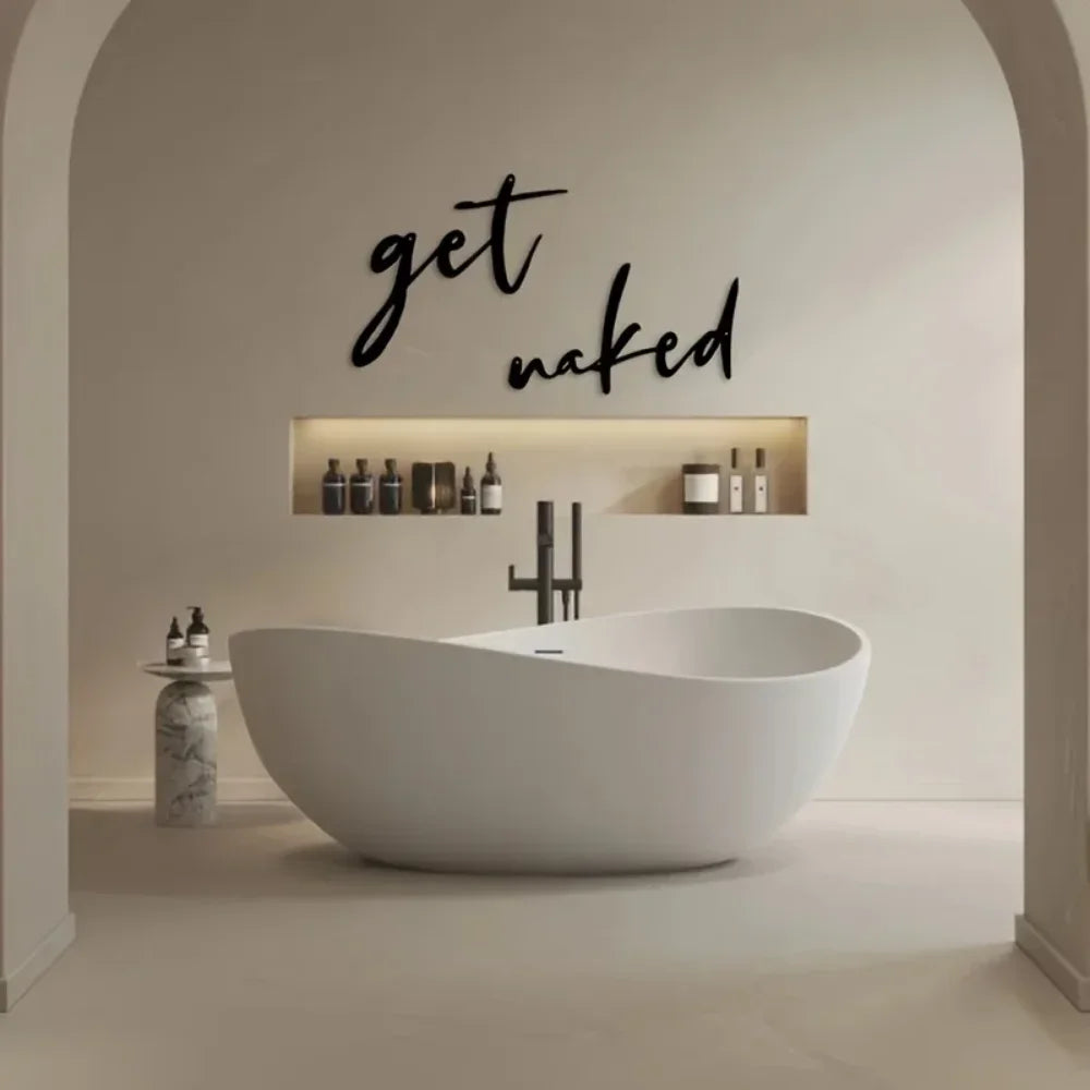 Set of 2 Get Naked Typographic Black Metal Wall Art