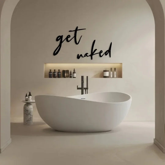 Set of 2 Get Naked Typographic Black Metal Wall Art