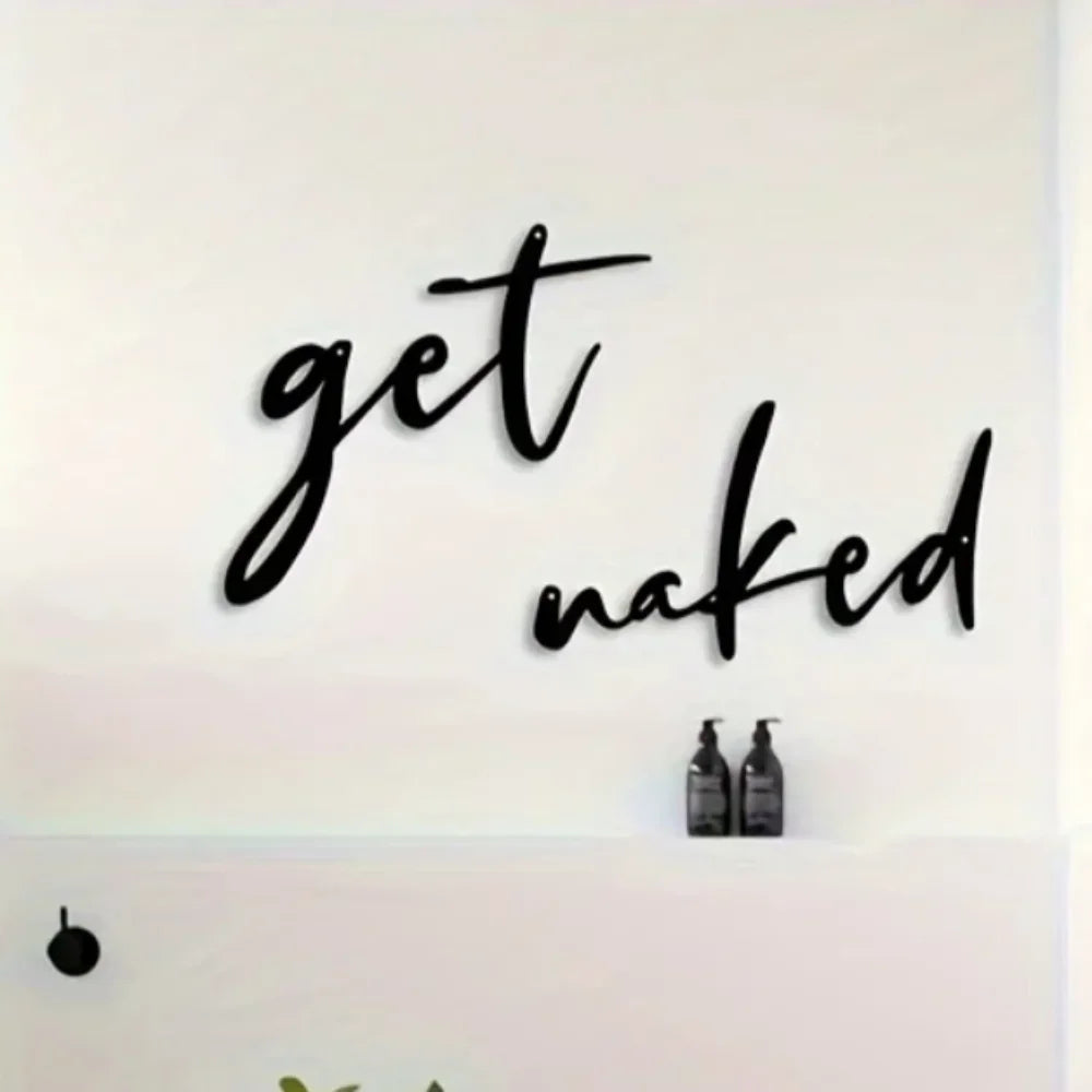 Set of 2 Get Naked Typographic Black Metal Wall Art
