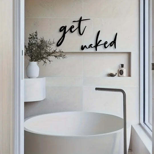 Set of 2 Get Naked Typographic Black Metal Wall Art