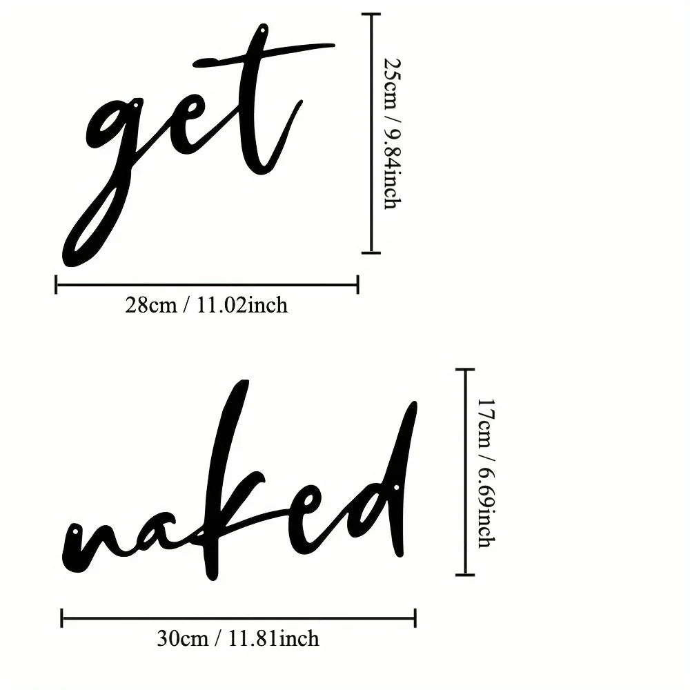 Set of 2 Get Naked Typographic Black Metal Wall Art