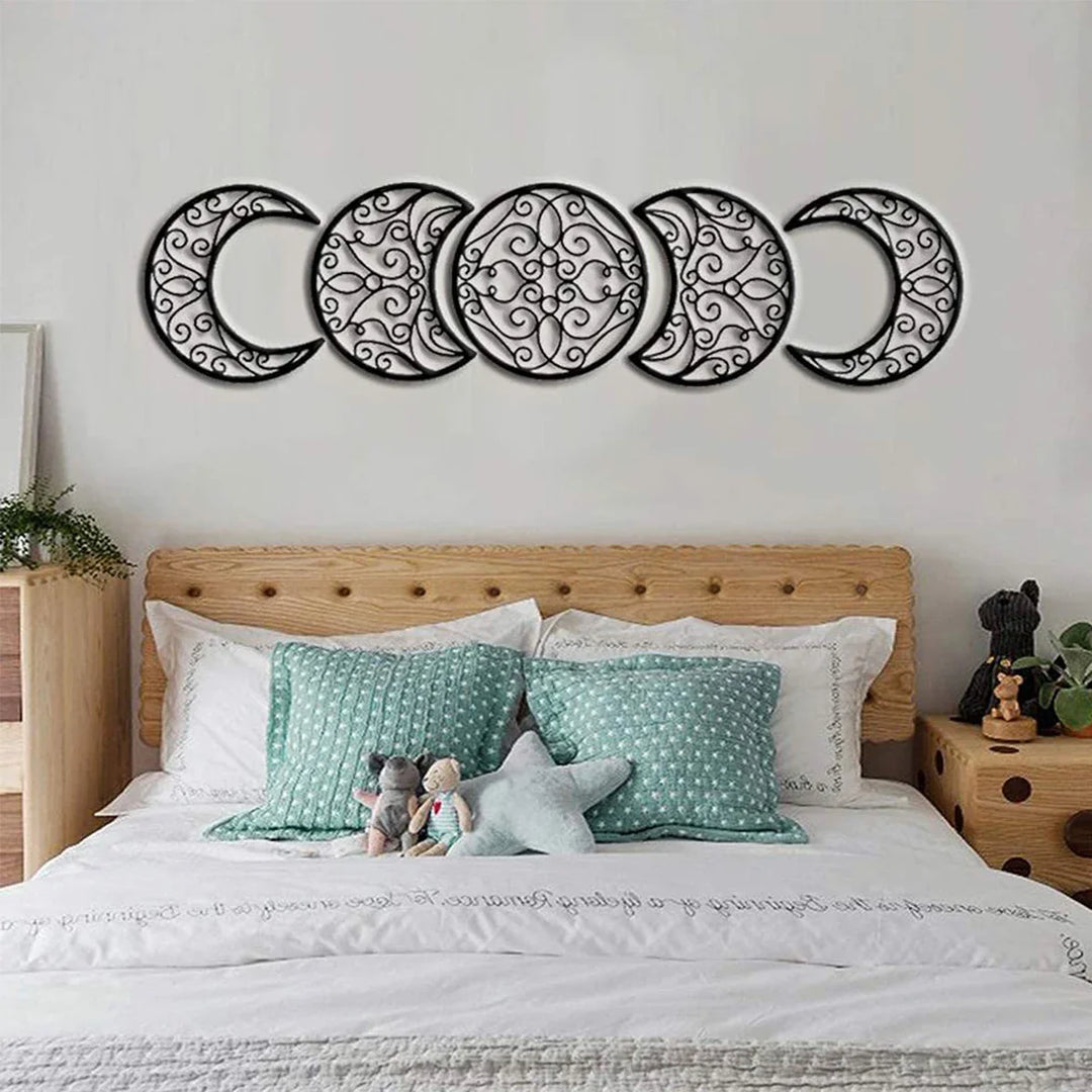 Set of 5 Moon Phase Black Metal Wall Art Decor