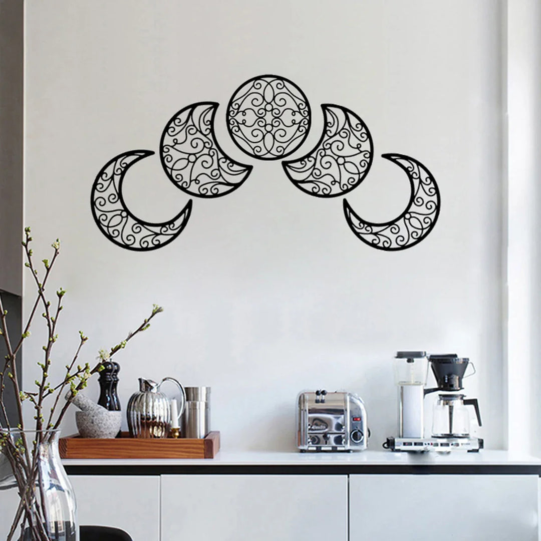 Set of 5 Moon Phase Black Metal Wall Art Decor