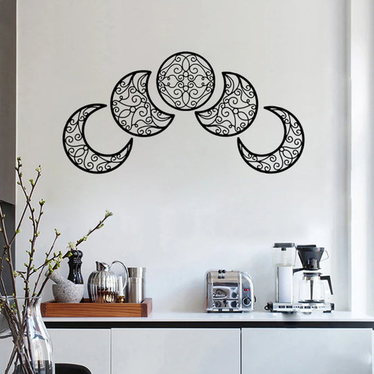 Set of 5 Moon Phase Black Metal Wall Art Decor