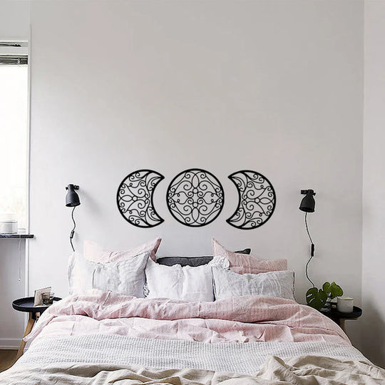 Set of 5 Moon Phase Black Metal Wall Art Decor