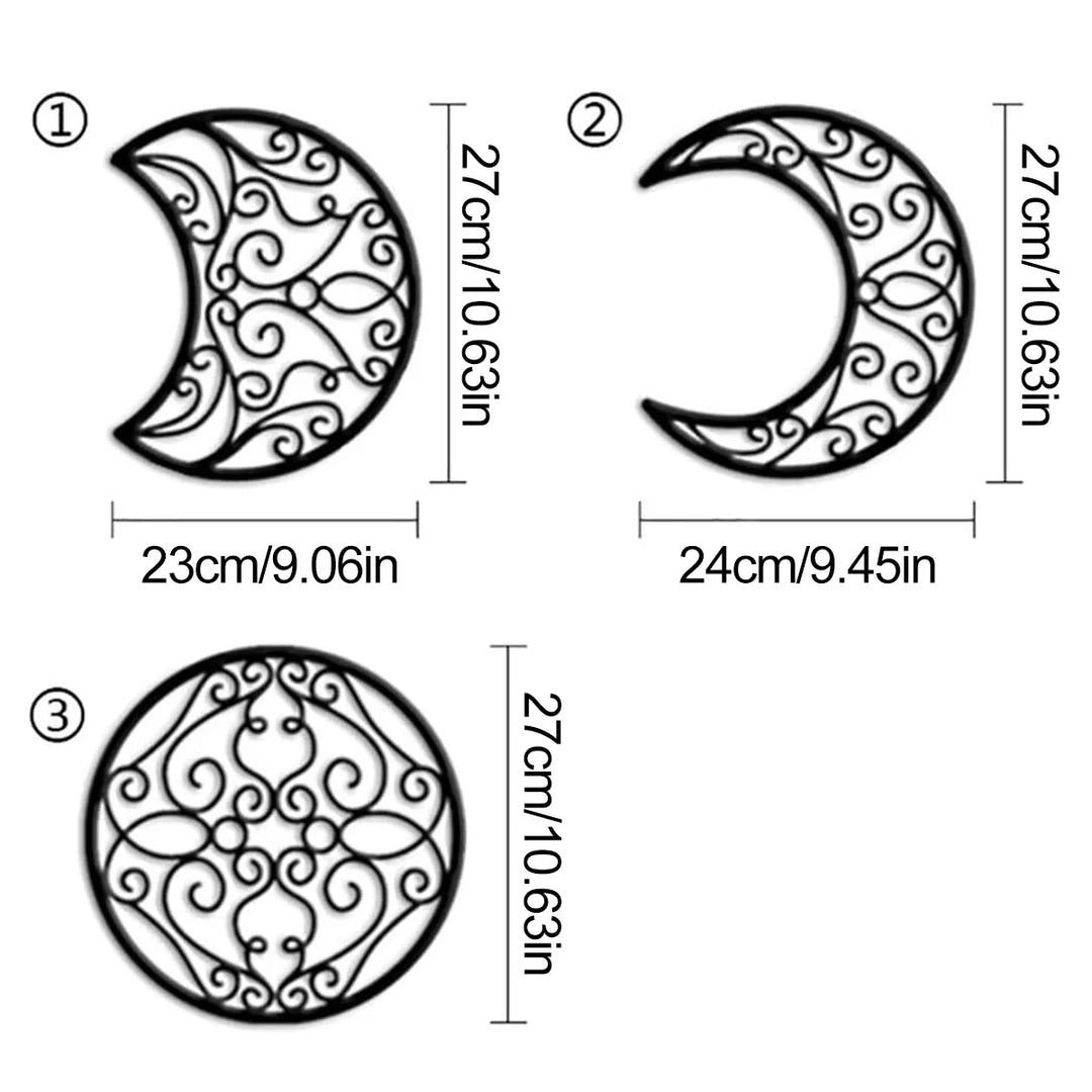 Set of 5 Moon Phase Black Metal Wall Art Decor