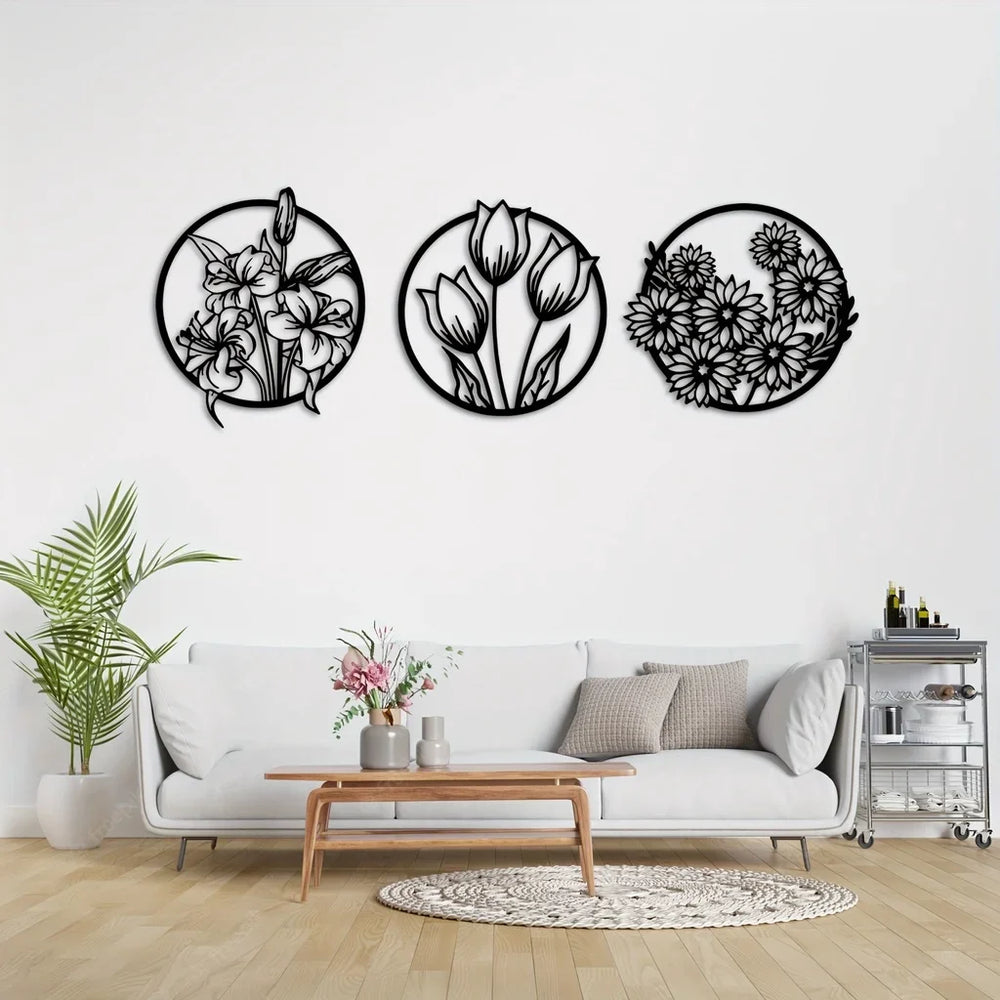 Black Metal Floral Silhouette Wall Art Decor