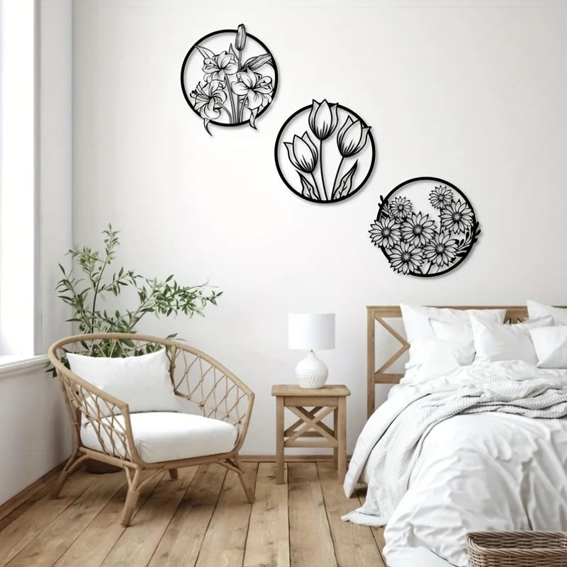 Black Metal Floral Silhouette Wall Art Decor