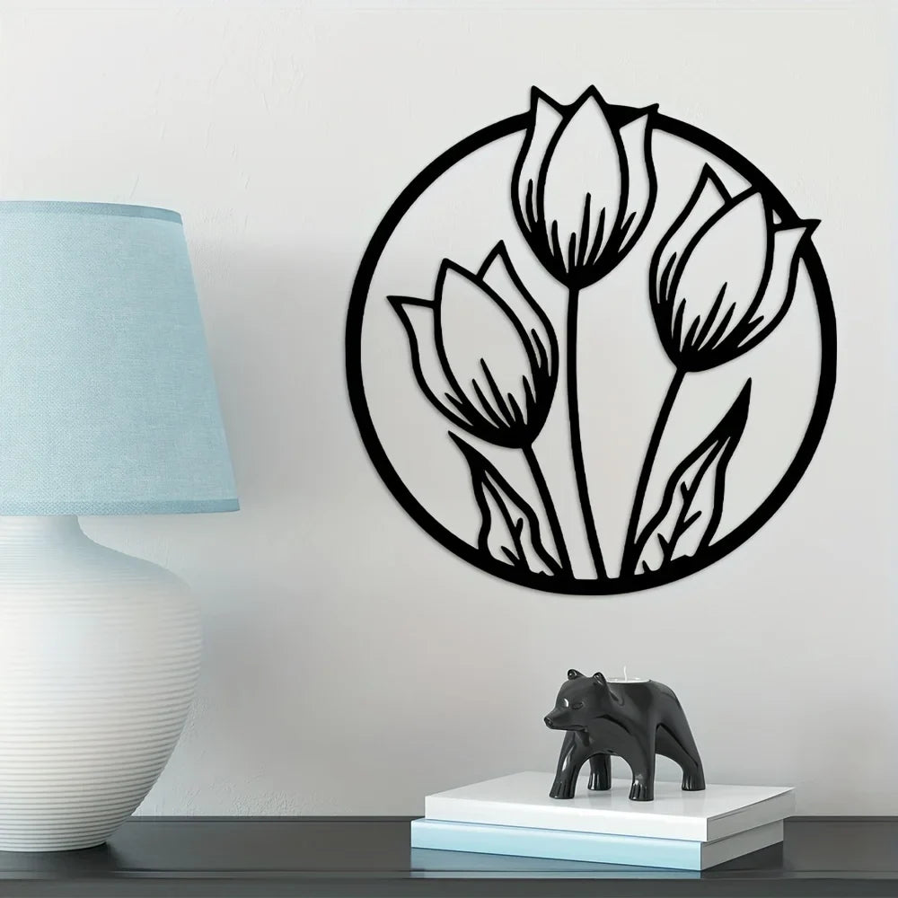 Black Metal Floral Silhouette Wall Art Decor