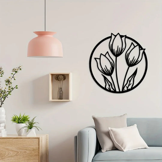 Black Metal Floral Silhouette Wall Art Decor