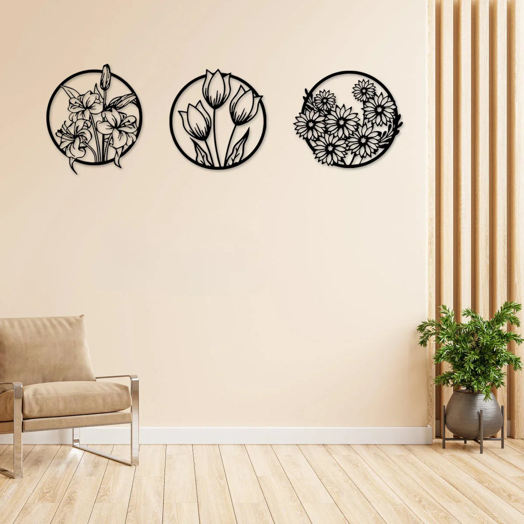 Black Metal Floral Silhouette Wall Art Decor