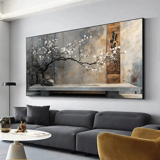 Oriental Zen Blossom Tree Canvas Wall Art Print