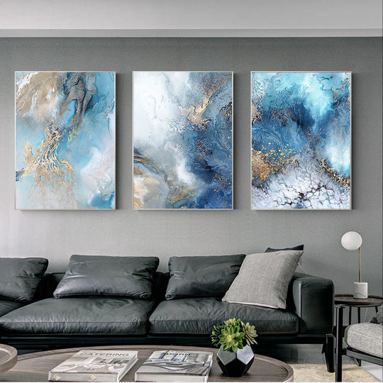 Blue Golden Abstract Marble Canvas Wall Art