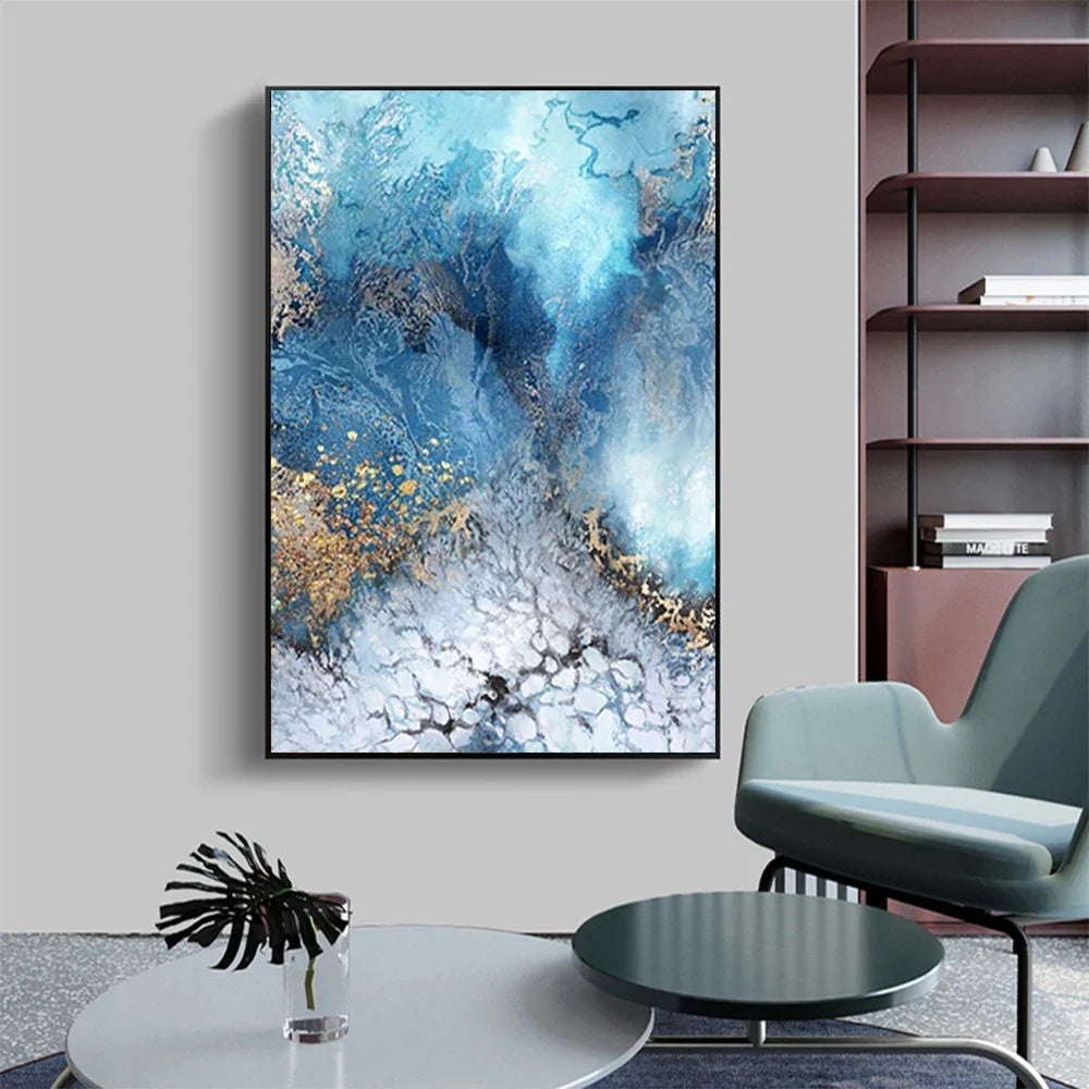 Blue Golden Abstract Marble Canvas Wall Art