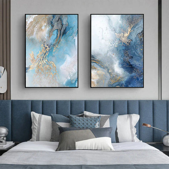 Blue Golden Abstract Marble Canvas Wall Art