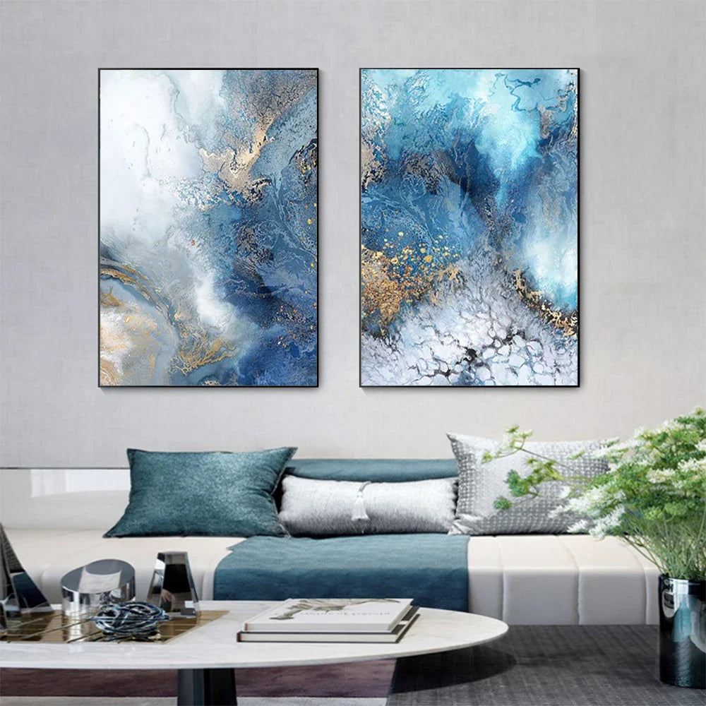 Blue Golden Abstract Marble Canvas Wall Art