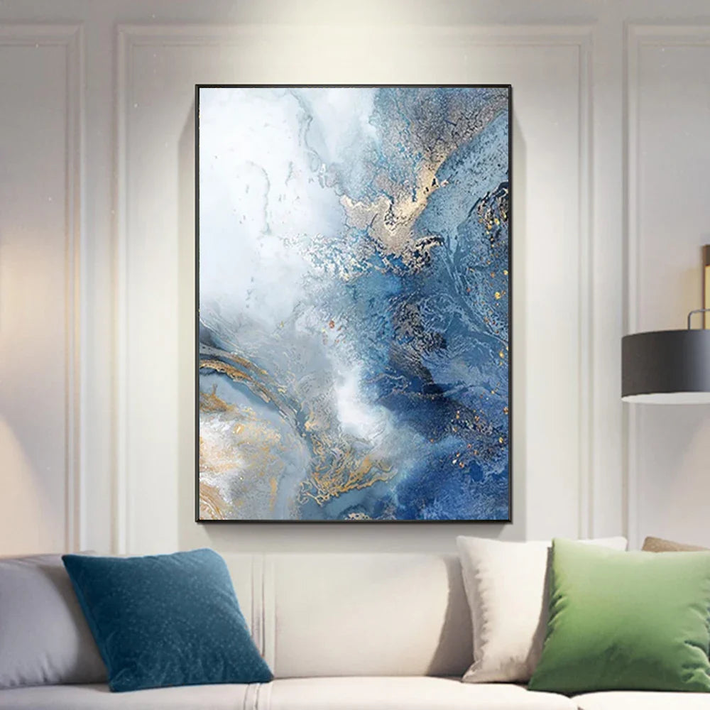 Blue Golden Abstract Marble Canvas Wall Art
