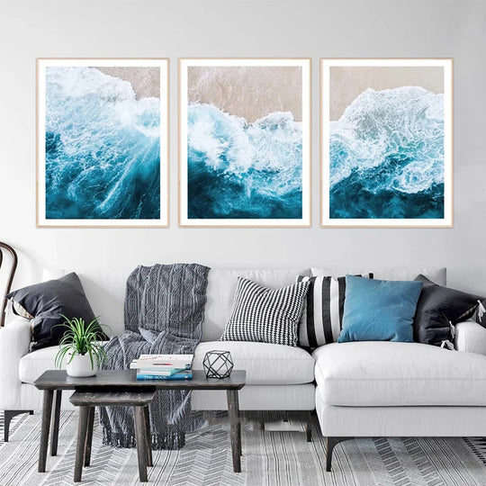 Blue Ocean Waves Beach Canvas Wall Art for Living Room