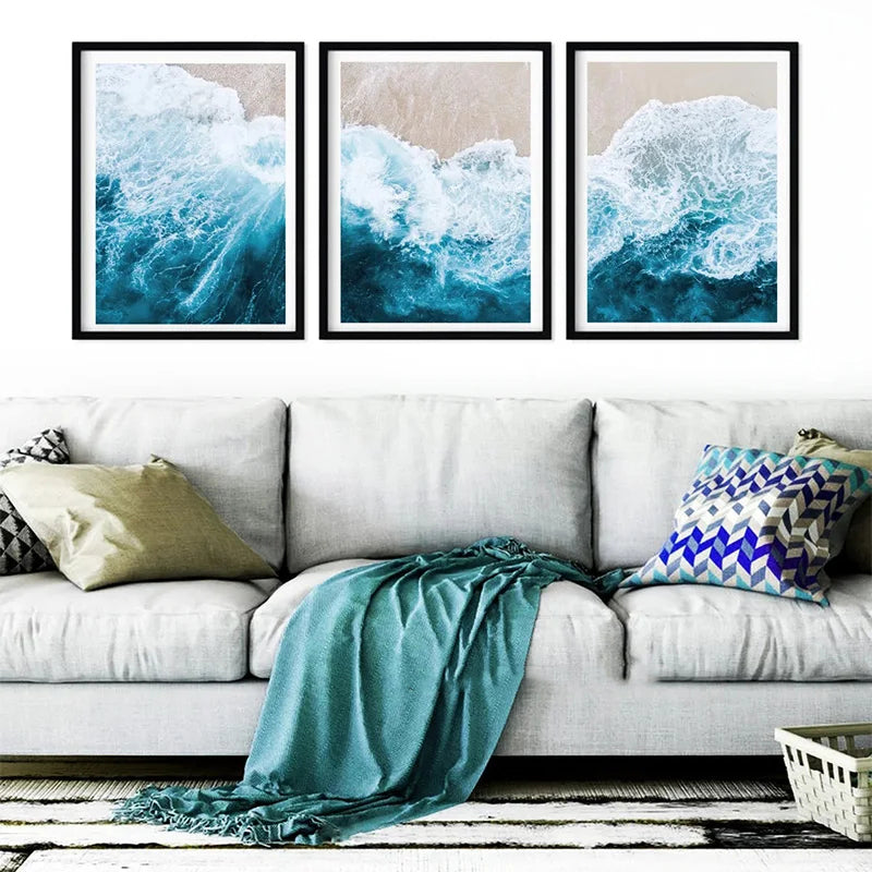 Blue Ocean Waves Beach Canvas Wall Art for Living Room