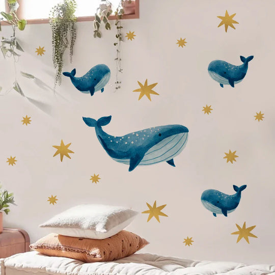 Blue Whales And Golden Stars Wall Decals For Kids Room