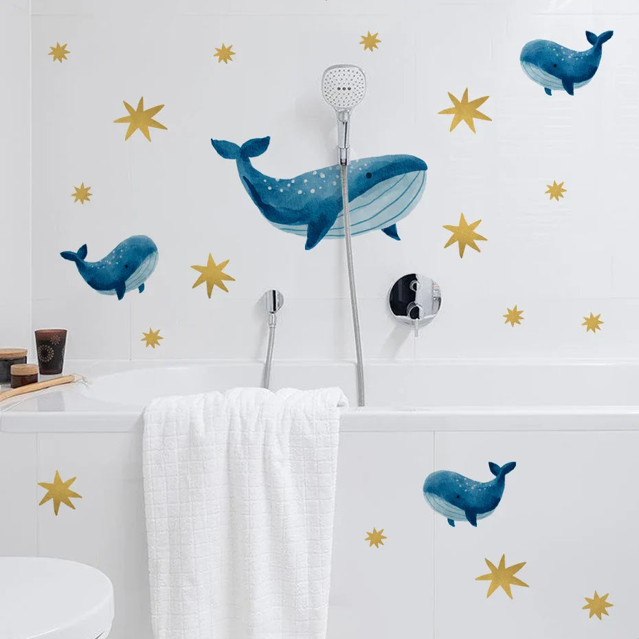 Blue Whales And Golden Stars Wall Decals For Kids Room