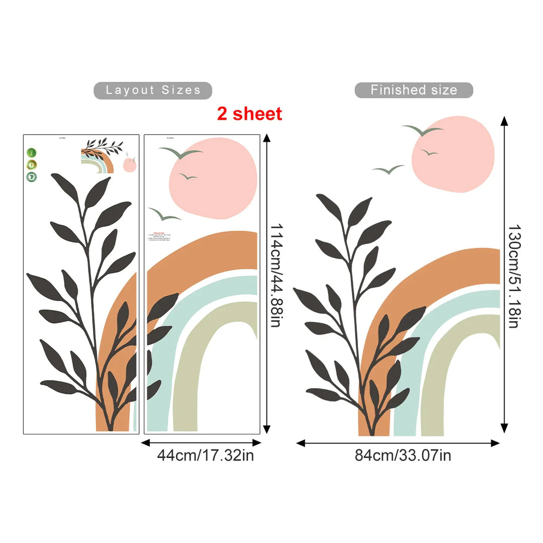 Boho Birds And Sunset Rainbow Wall Mural For Home Decor