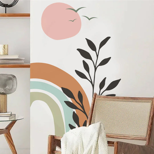 Boho Birds And Sunset Rainbow Wall Mural For Home Decor