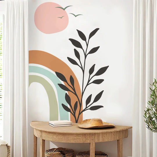 Boho Birds And Sunset Rainbow Wall Mural For Home Decor