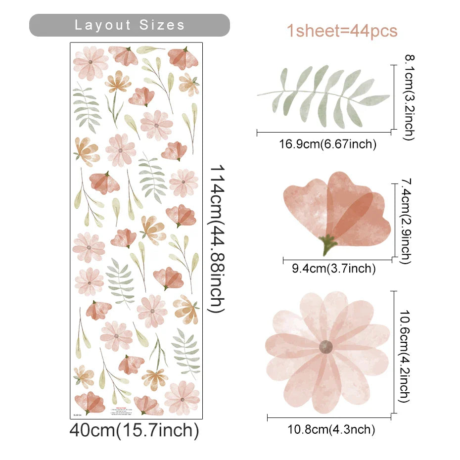 Boho Bloom Watercolor Flower Wall Decals