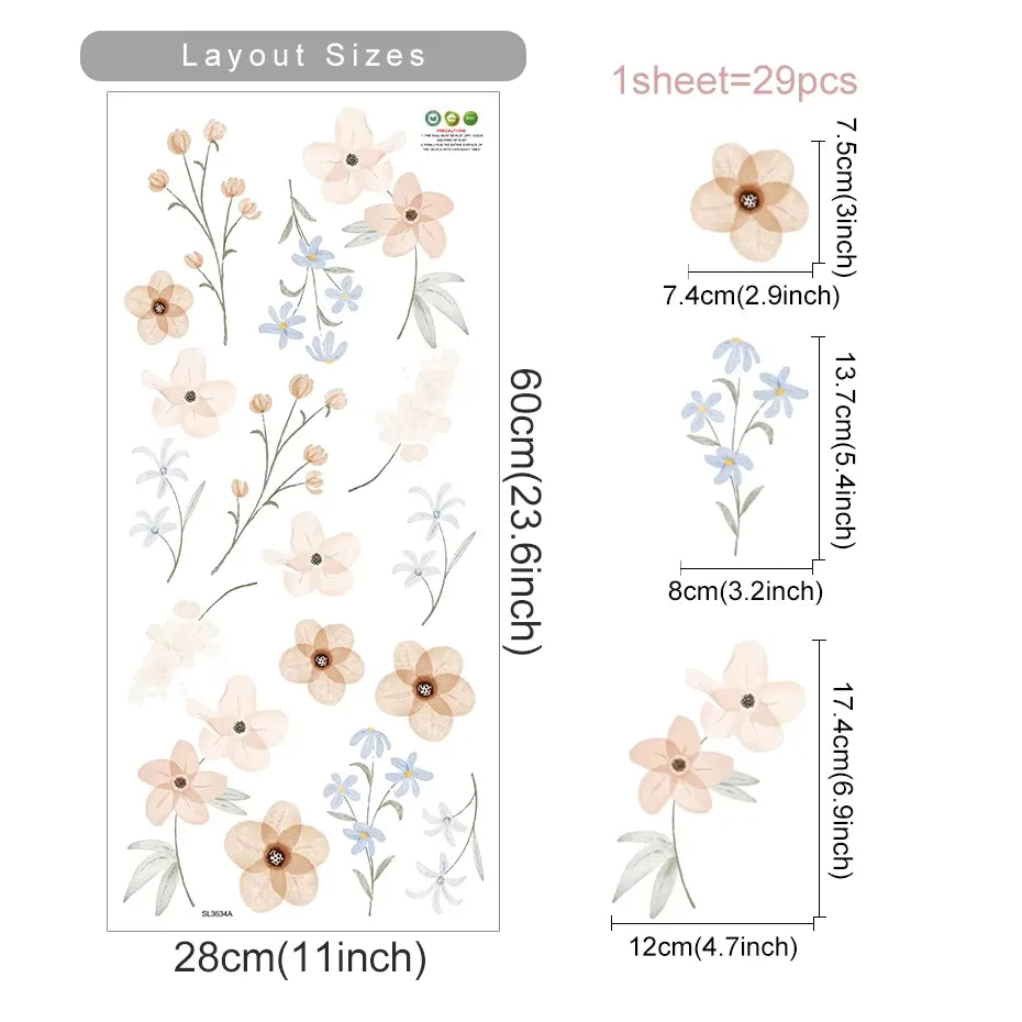 Boho Bloom Watercolor Flower Wall Decals