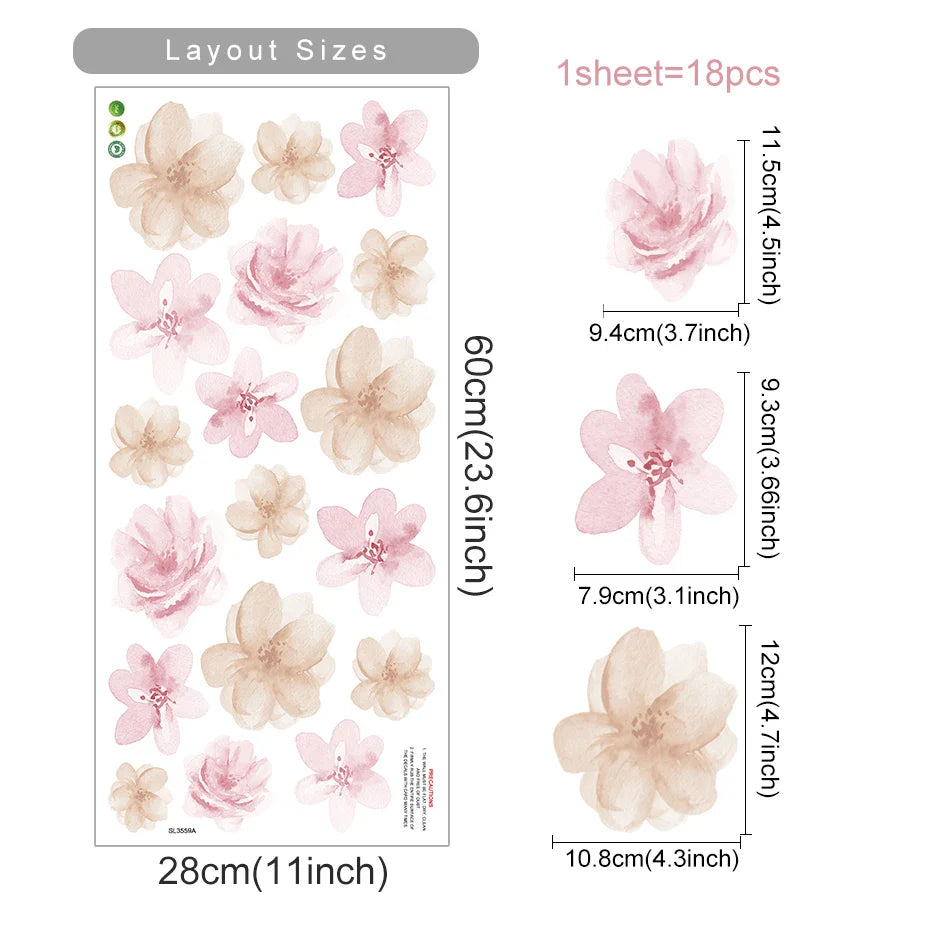 Boho Bloom Watercolor Flower Wall Decals