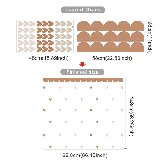 Boho Curved Border And Hearts Wall Decals For Nursery