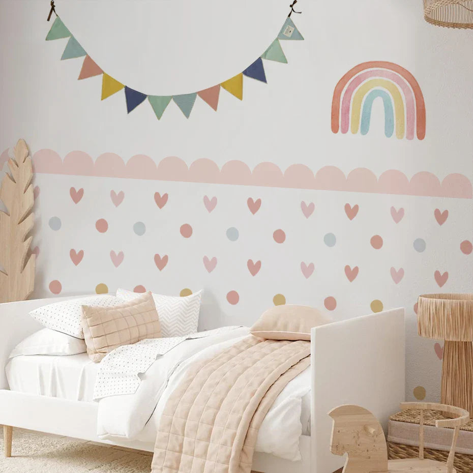 Boho Curved Border And Hearts Wall Decals For Nursery