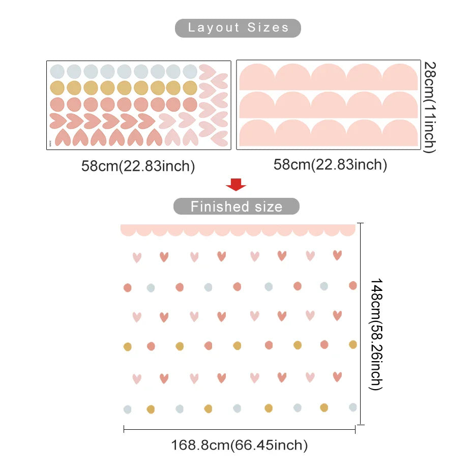 Boho Curved Border And Hearts Wall Decals For Nursery