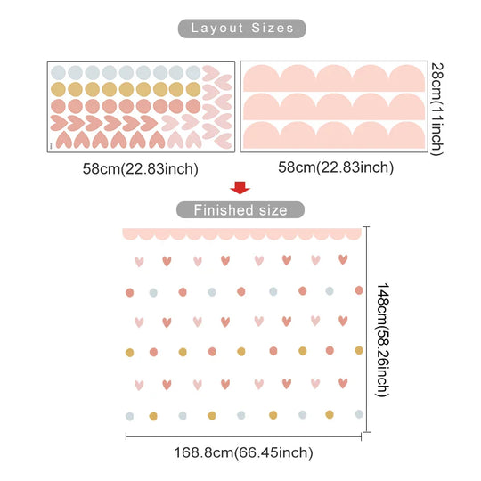 Boho Curved Border And Hearts Wall Decals For Nursery