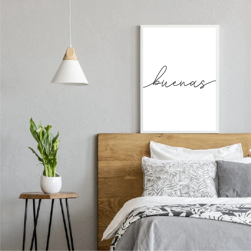 Buenas Noches Black White Typographic Canvas Wall Art