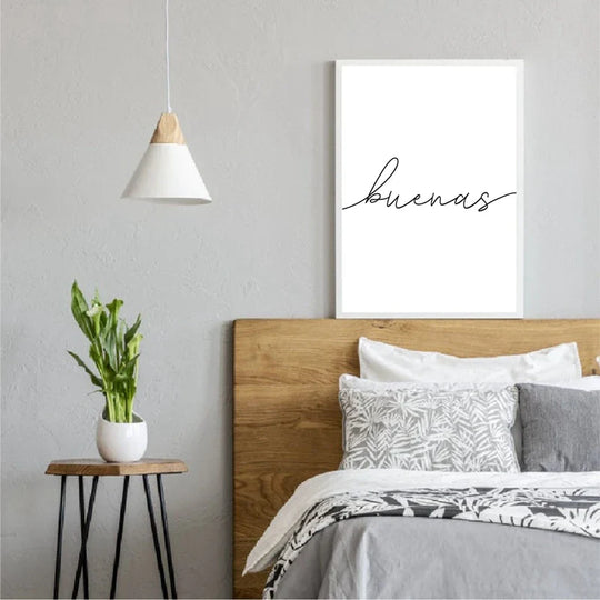 Buenas Noches Black White Typographic Canvas Wall Art