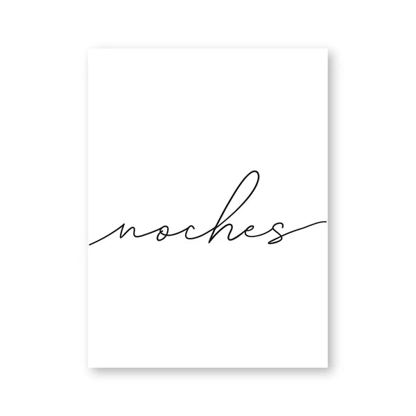 Buenas Noches Black White Typographic Canvas Wall Art