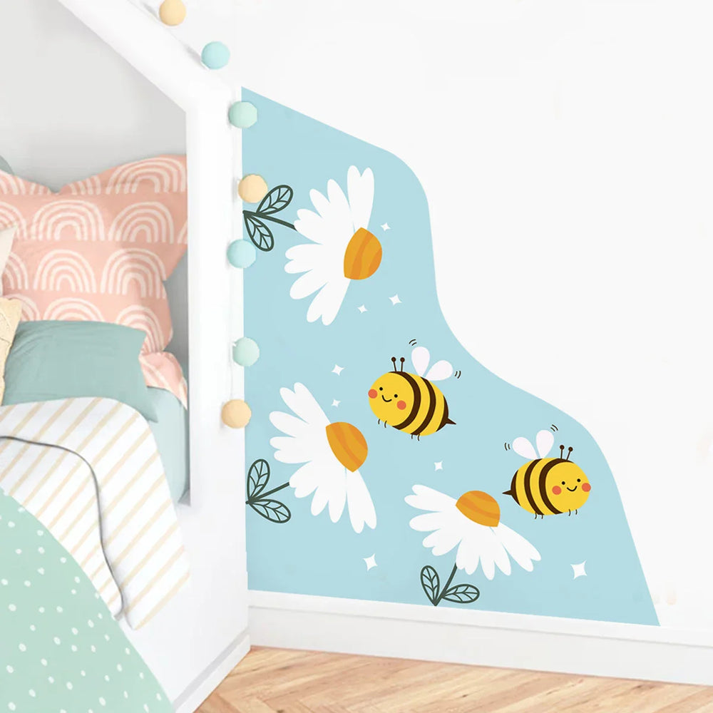 Busy Bees And Blooms Cartoon Garden Wall Mural For Kids