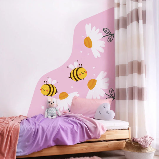 Busy Bees And Blooms Cartoon Garden Wall Mural For Kids