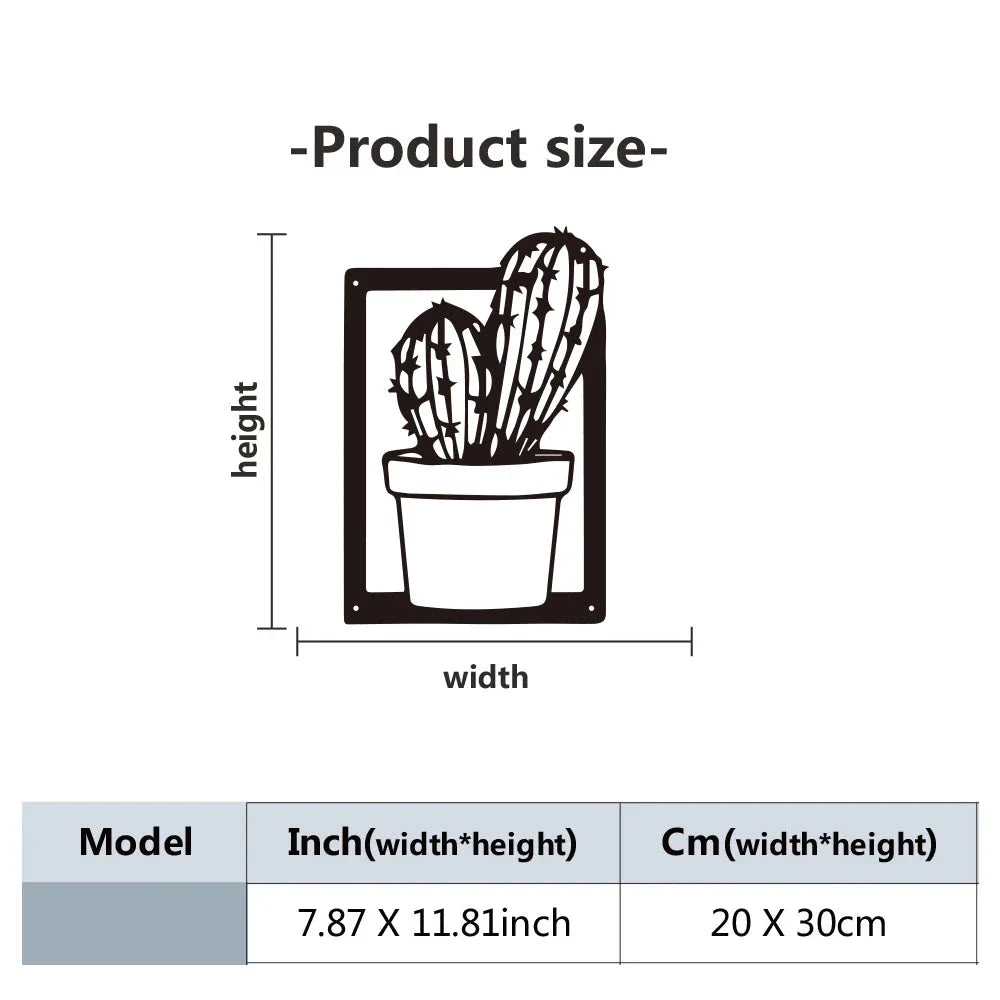 Cactus Potted Plant Black Metal Wall Art Decor