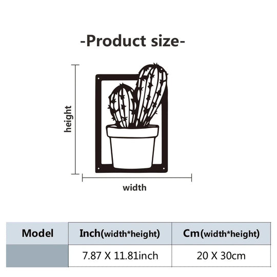 Cactus Potted Plant Black Metal Wall Art Decor