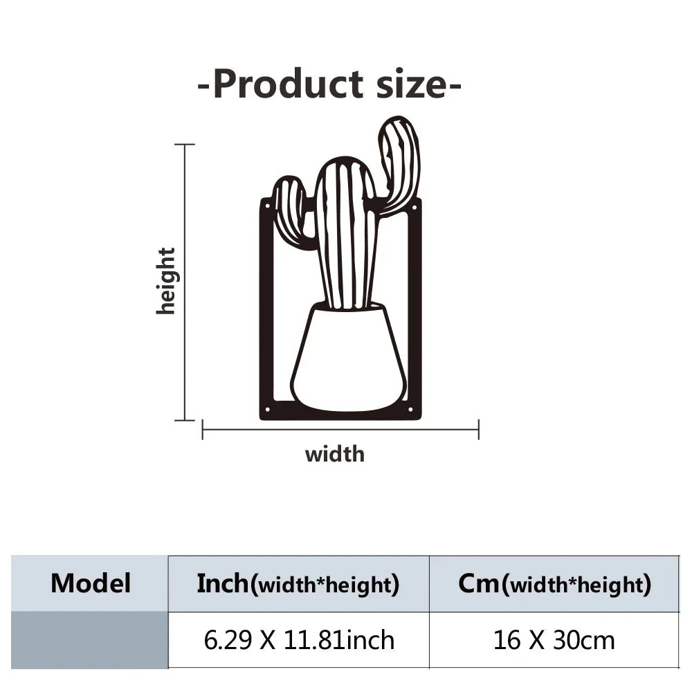 Cactus Potted Plant Black Metal Wall Art Decor