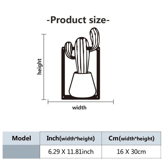 Cactus Potted Plant Black Metal Wall Art Decor