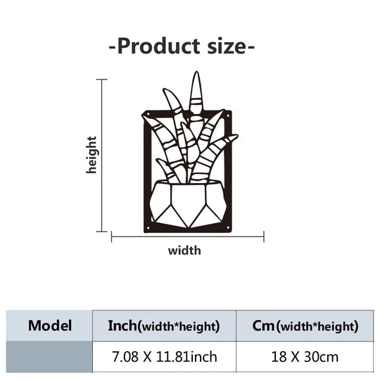 Cactus Potted Plant Black Metal Wall Art Decor