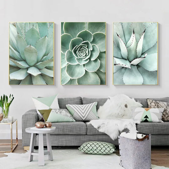Cactus Botanical Canvas Wall Art Green Leaf Print